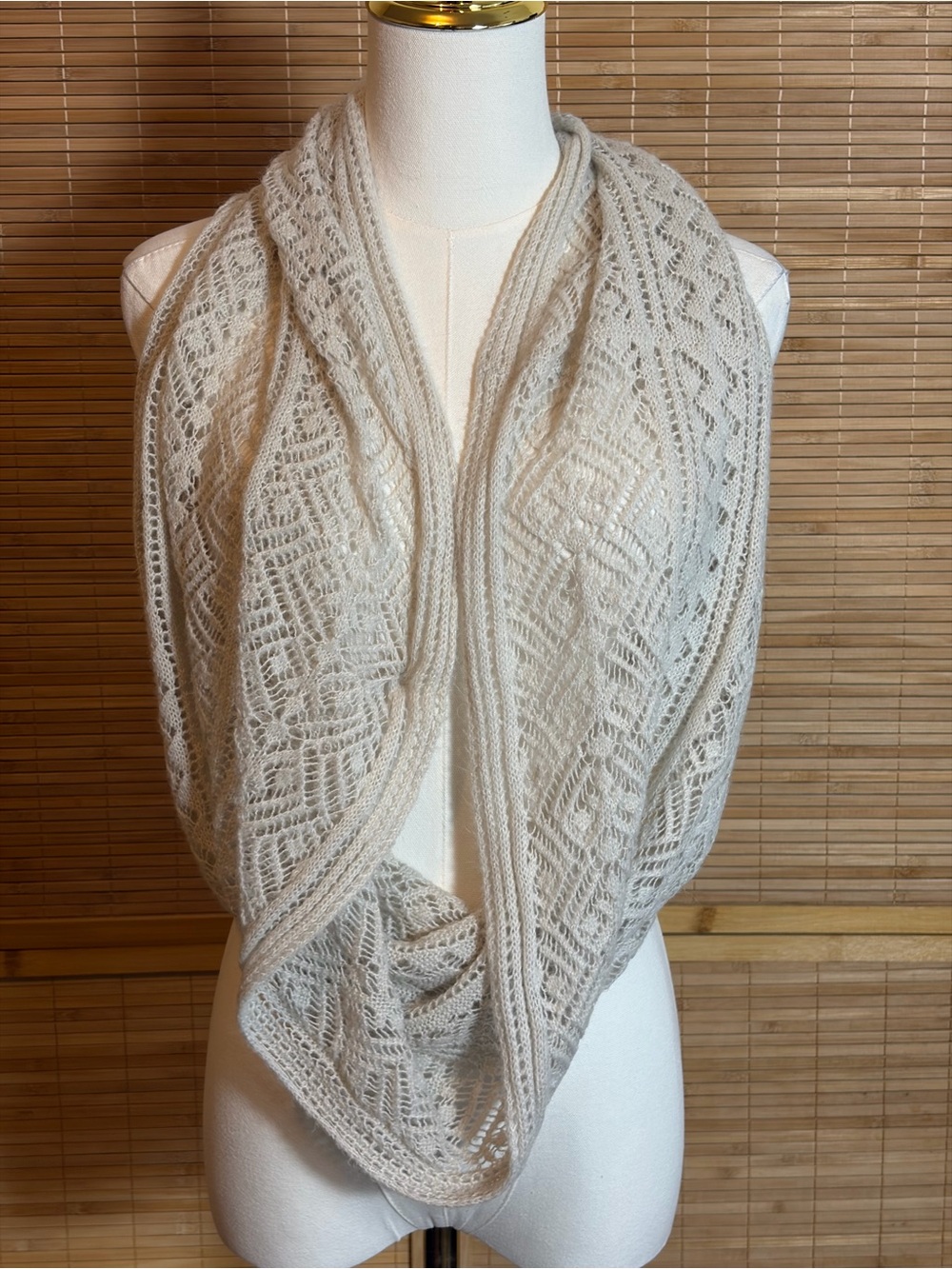 Light Cream Open Knit Infinity Sweater Scarf Academia Boho Flaw Read